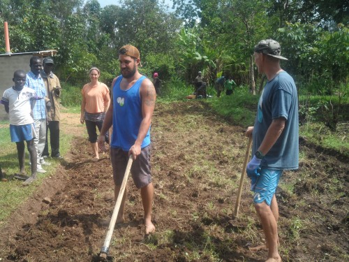 John,Nathan and Shanann.have worked on the Fransiscar garden.they are now tired
